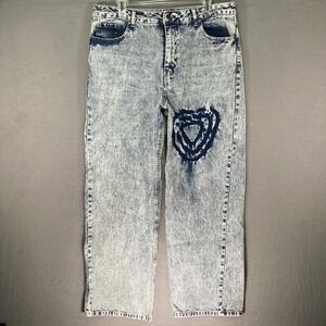 Forever 21 Premium Mens Acid Wash Distressed Heart‎ Jeans Size 31 90s Fit